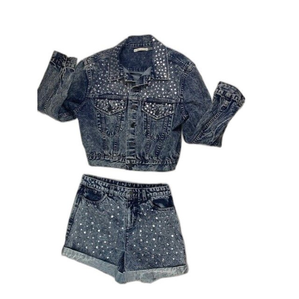 Alice + Olivia Size M Set Jacket Shorts 30x3.5 (Measured) Bling Rhinestones